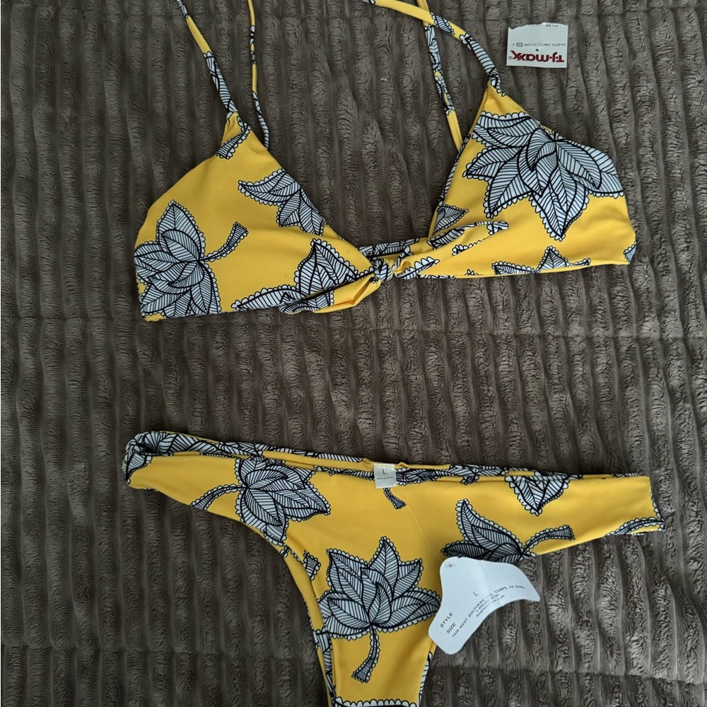 Angie Yellow and Black Floral Bikini
